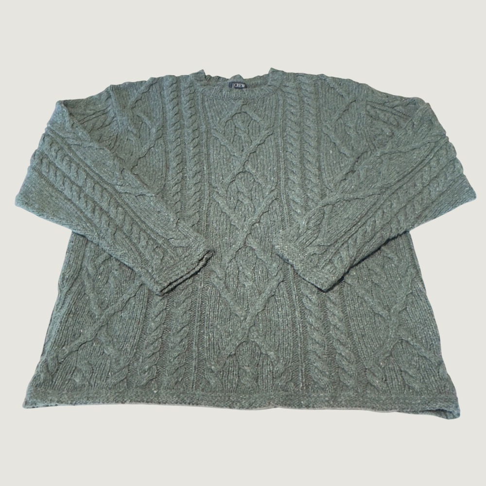 J.Crew Sweater Teal Speckled Cable Knit Wool Blend Vintage Size M Mens Donegal